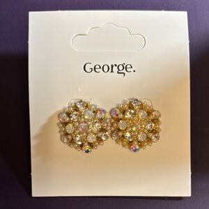 George Faux Pearl & AB Crystal Cluster Stud Earrings - Hexagon NWT